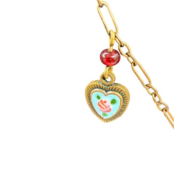 Vintage 12K Gold-Filled Necklace With Heart Charms & Glass Beads 16" - Picture 2 of 9